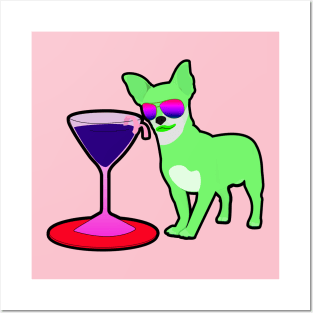 Green Chihuahuas and Champagne Posters and Art